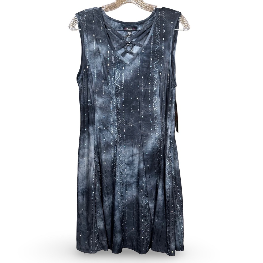 Cocomo NWT Dress Womens Medium Gray Tie Dye Sequined O Ring Y2K Fairycore Mini